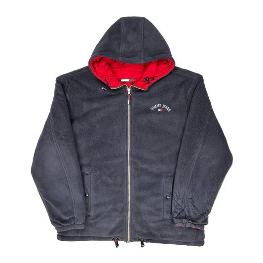 Vintage Tommy Jeans Reversible Spellout Fleece Jacket - XL Grey Polyester