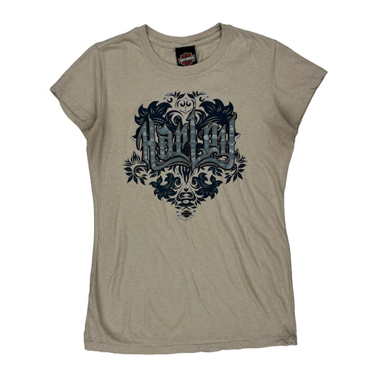 Clare'S Harley Davidson Port Dover Canada Harley Davidson Graphic T-Shirt - Large Beige Cotton