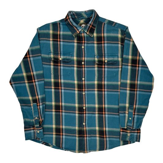 Timberland Checked Flannel Shirt - Large Blue Cotton