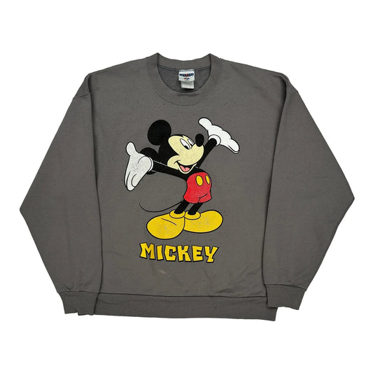 Vintage Mickey Mouse Jerzees Cartoon Sweatshirt - XL Grey Cotton Blend