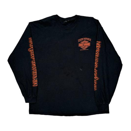 Wisconsin Harley Davidson Long Sleeve T-Shirt - XL Orange Cotton