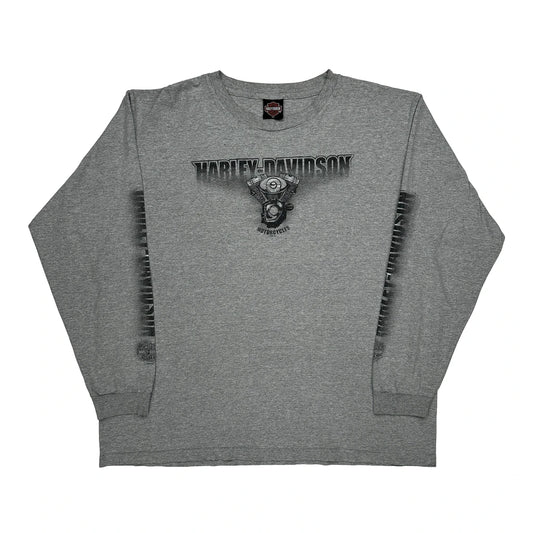 Vintage Motorcycles Harley Davidson Graphic Long Sleeve T-Shirt - 2XL Grey Cotton