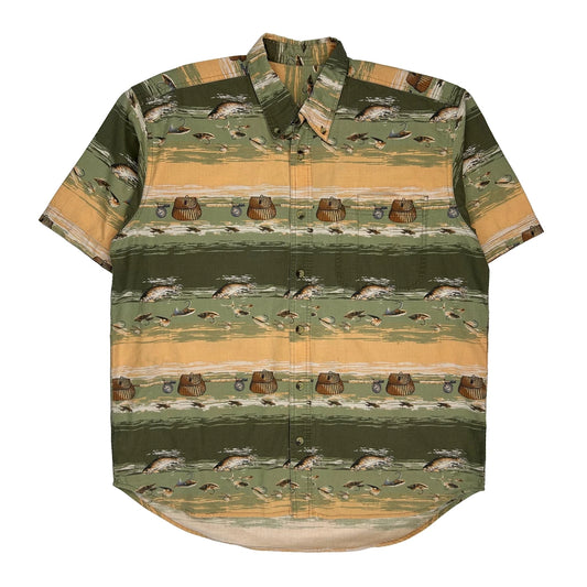 Fishing Theme Unbranded Short Sleeve Shirt - XL Green Cotton