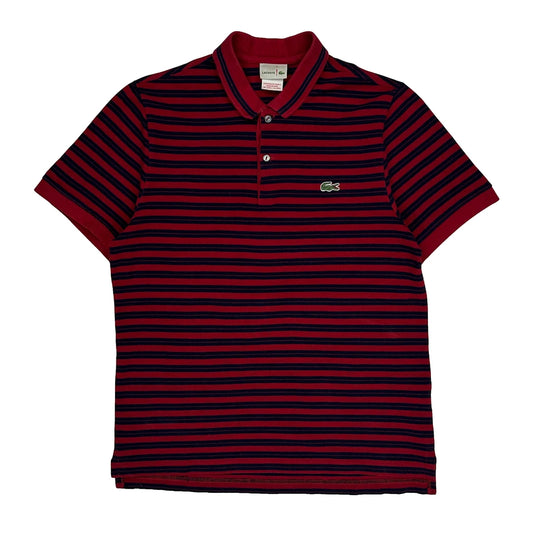 Lacoste Striped Polo Shirt - Medium Red Cotton