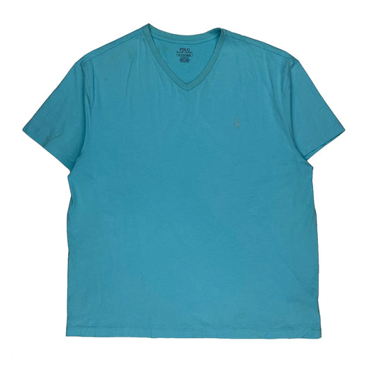Vintage Polo By Ralph Lauren V-Neck T-Shirt - XL Blue Cotton