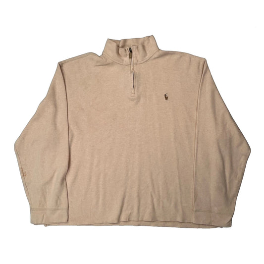 Vintage Polo By Ralph Lauren 1/4 Zip - 2XL Beige Cotton