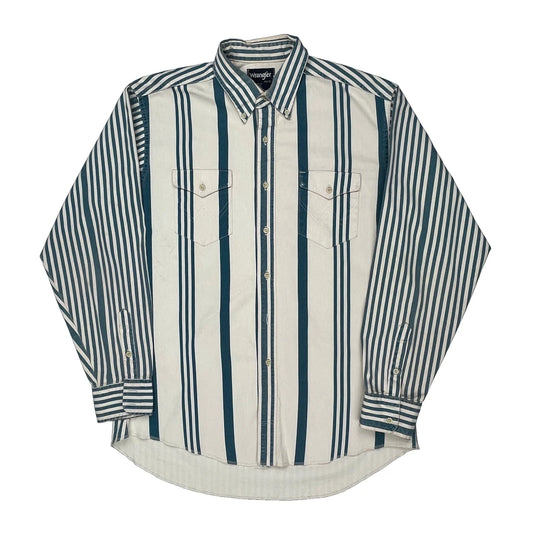 Made In USA Wrangler Striped Shirt - Large Blue Cotton