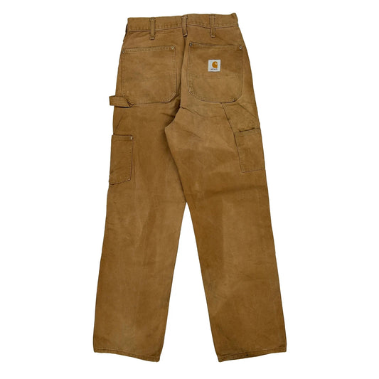 Crafted With Pride In USA Carhartt Double Knee Carpenter Trousers - 28W 34L Brown Cotton
