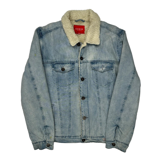 Sherpa Lined Guess Denim Jacket - XL Light Wash Cotton