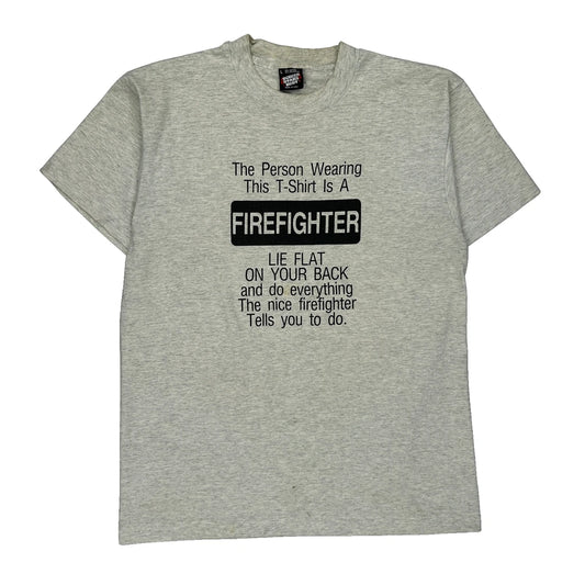 Firefighter Screen Stars Single Stitch T-Shirt - Large Grey Cotton Blend