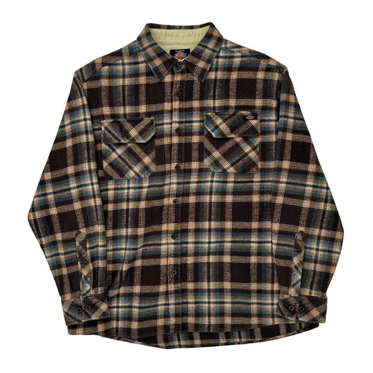 Dickies Checked Flannel Shirt - Large Beige Cotton