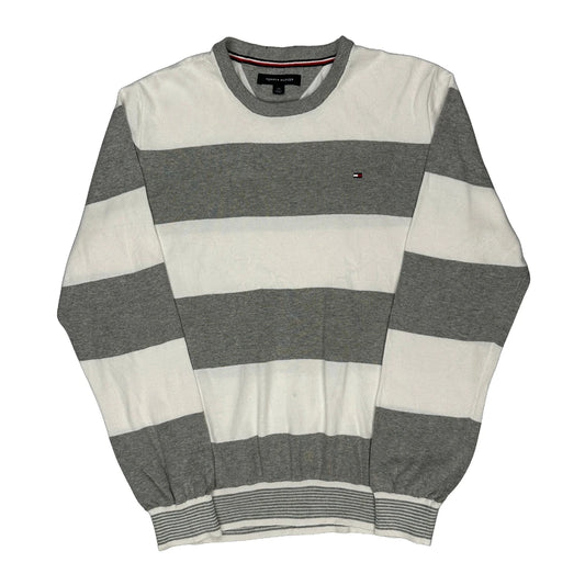 Vintage Tommy Hilfiger Striped Jumper - Large Grey Cotton