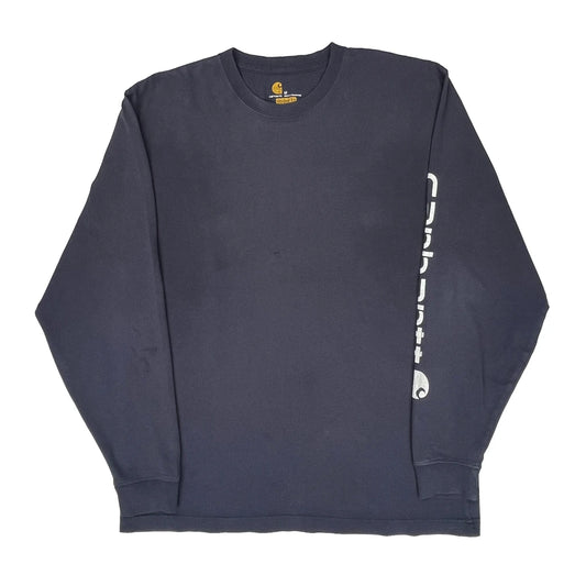 Original Fit Carhartt Spellout Long Sleeve T-Shirt - Medium Navy Cotton