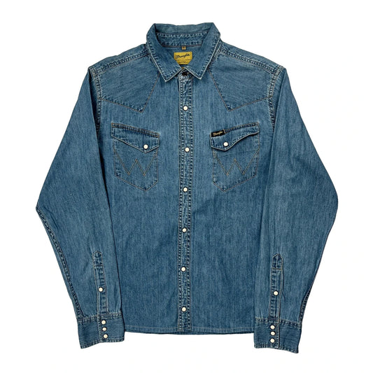Vintage Wrangler Slim Fit Denim Shirt - XL Blue Denim