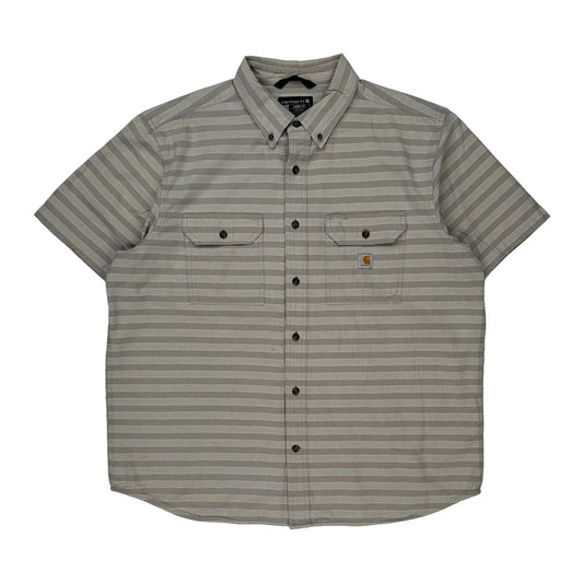 Carhartt Striped Short Sleeve Shirt - XL Grey Cotton