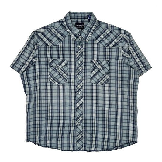 Vintage Wrangler Checked Short Sleeve Shirt - 2XL Blue Cotton