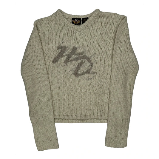 Vintage Harley Davidson Graphic Jumper - XL Beige Acrylic Blend
