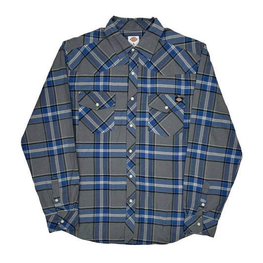 Dickies Checked Shirt - Large Grey Cotton Blend