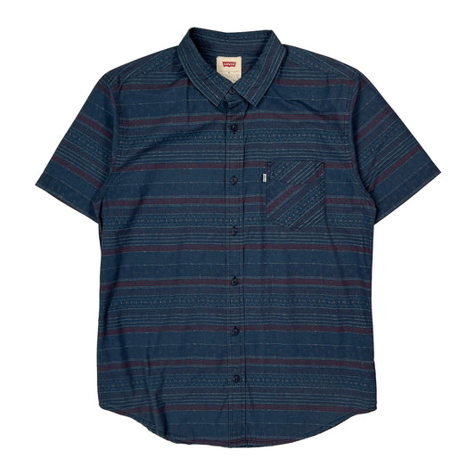 Levis Striped Short Sleeve Shirt - Medium Blue Cotton