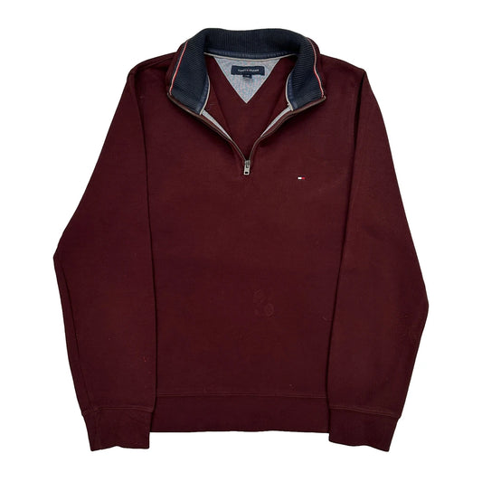 Tommy Hilfiger Collared 1/4 Zip - Small Burgundy Cotton