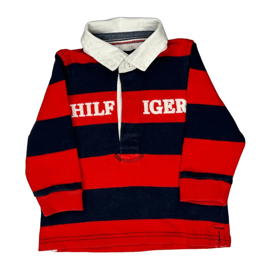 Age 12 Months Tommy Hilfiger Striped Rugby Shirt - 2XS Navy Cotton
