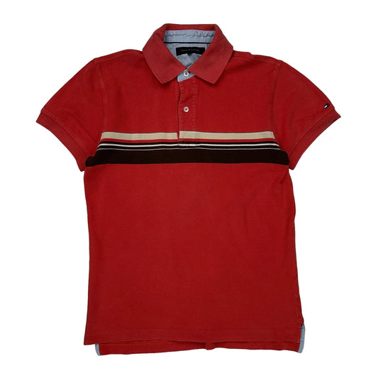 Tommy Hilfiger Striped Polo Shirt - Small Red Cotton