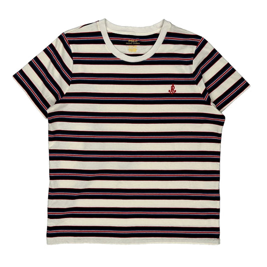 Polo By Ralph Lauren Striped T-Shirt - Large Blue Cotton