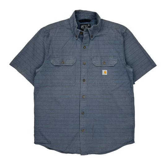 Carhartt Striped Short Sleeve Shirt - Medium Blue Cotton