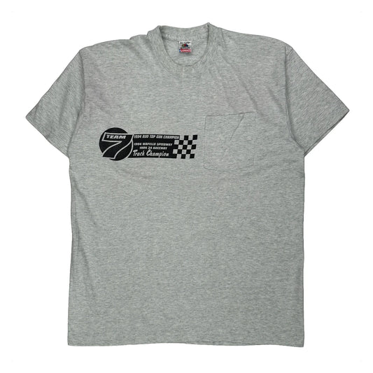 Track Champion Fruit Of The Loom Graphic T-Shirt - XL Grey Cotton
