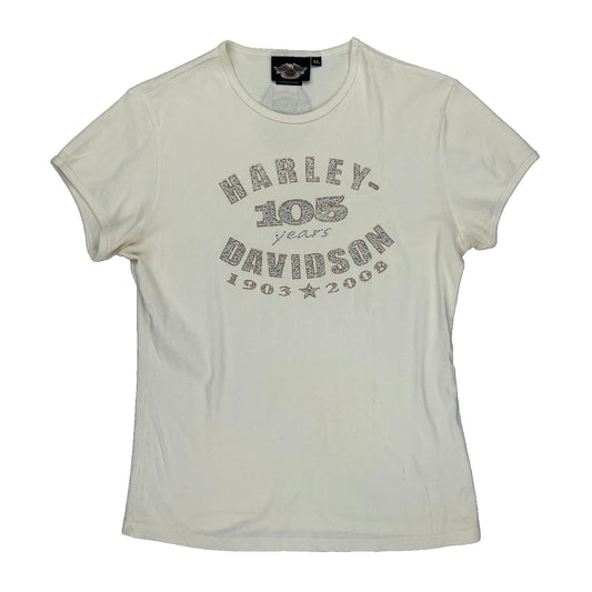 Harley Davidson Graphic T-Shirt - XL Cream Cotton