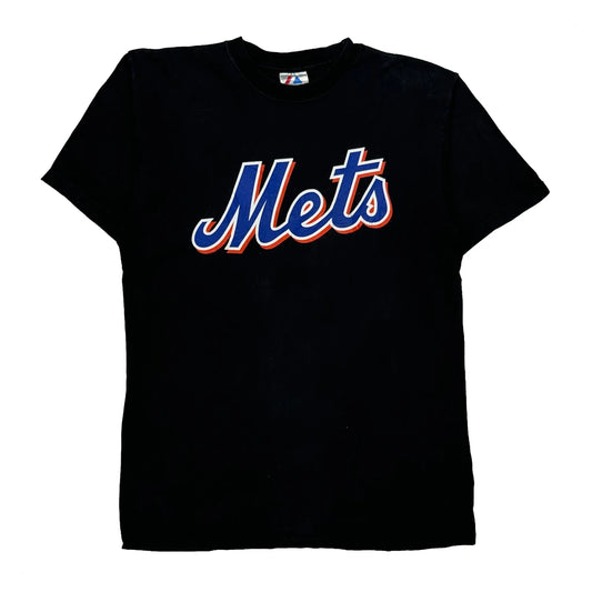 Vintage Mets Majestic Mlb T-Shirt - Large Black Cotton