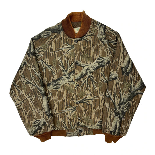Made In USA Mossy Oak Camo Bomber Jacket - XL Brown Cotton