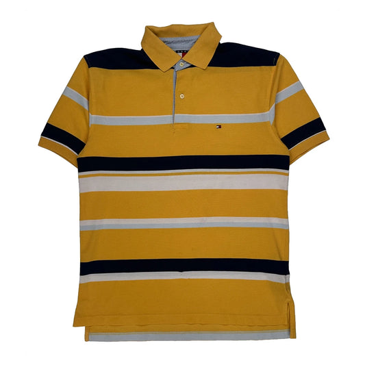 Tommy Hilfiger Striped Polo Shirt - Medium Yellow Cotton