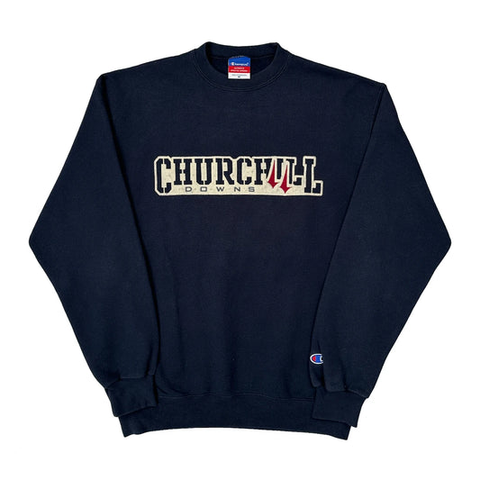 Vintage Churchill Downs Champion Spellout Sweatshirt - Medium Navy Cotton