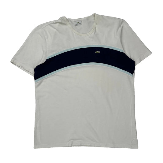 Lacoste Striped T-Shirt - Large White Cotton