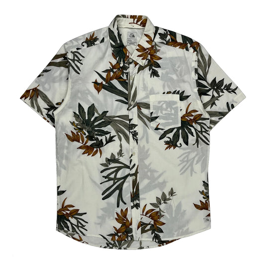 Vintage Quiksilver Floral Hawaiian Shirt - Large White Cotton
