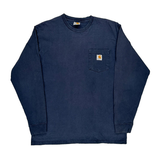 Carhartt Long Sleeve T-Shirt - Large Navy Cotton