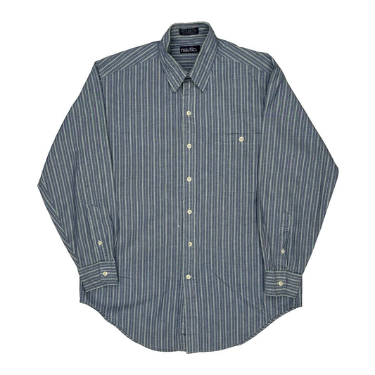 Vintage Nautica Striped Shirt - Medium Blue Cotton