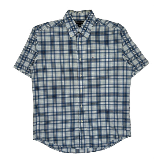 Tommy Hilfiger Checked Short Sleeve Shirt - Medium Blue Cotton