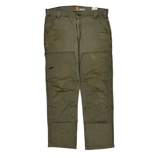 Carhartt Double Knee Carpenter Trousers - 36W 30L Green Cotton Blend