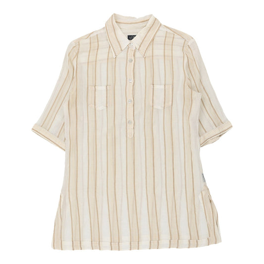 Armani Jeans Striped Short Sleeve Shirt - XL Beige Cotton