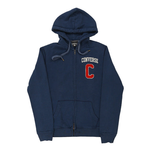 Vintage Converse Spellout Hoodie - Large Navy Cotton Blend