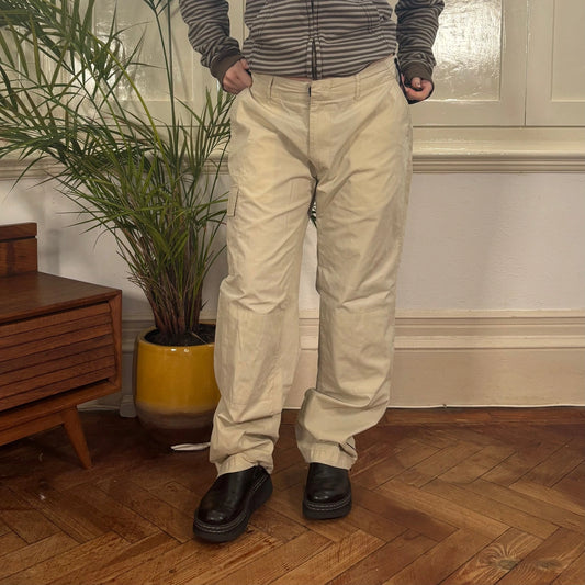 Vintage cream Blue Side Cargo Trousers - womens 32" waist