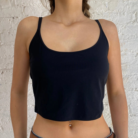 Gianfranco Ferre Cropped Cami Top - Large Black Nylon