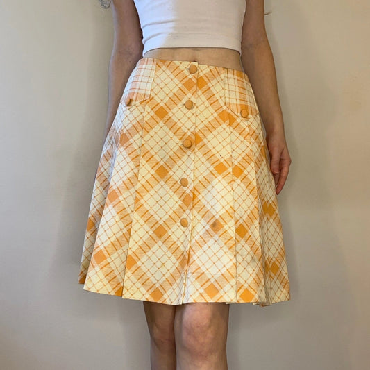Vintage orange Checked Unbranded Pleated Skirt - womens 25" waist