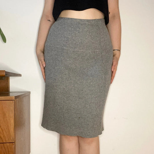 Iceberg Midi Skirt - Large Grey Wool Blend
