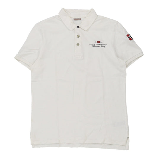Vintage Napapijri Polo Shirt - Large White Cotton