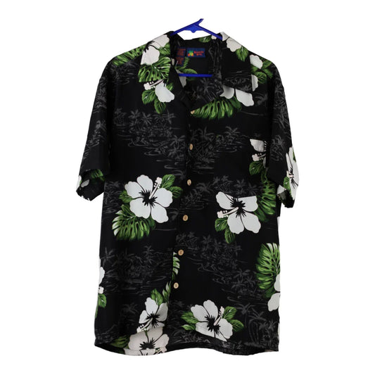 Vintage Roundy Bay Floral Hawaiian Shirt - Large Black Viscose Blend