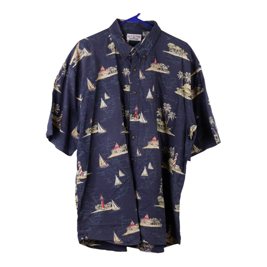 Vintage Boca Classics Graphic Hawaiian Shirt - XL Navy Viscose Blend