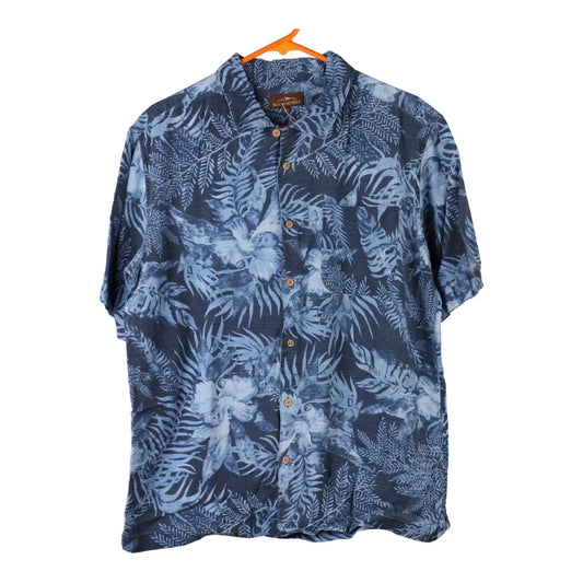 Vintage Island Retreat Floral Hawaiian Shirt - Medium Blue Viscose Blend